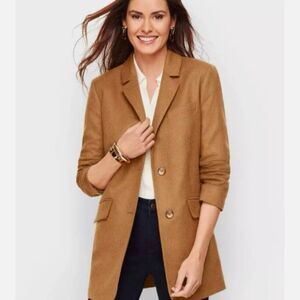 Talbots Brushed Italian Wool Long Line Camel Brown Blazer